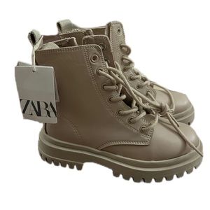 Zara Beige Monochrome Laced Ankle Boots For Girls Size 1